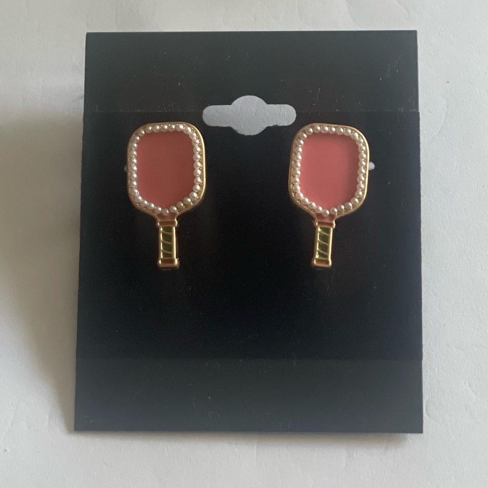 Pickleball Earrings Pink Paddles Gold Tone Bats Sport Active Courts Jewelry